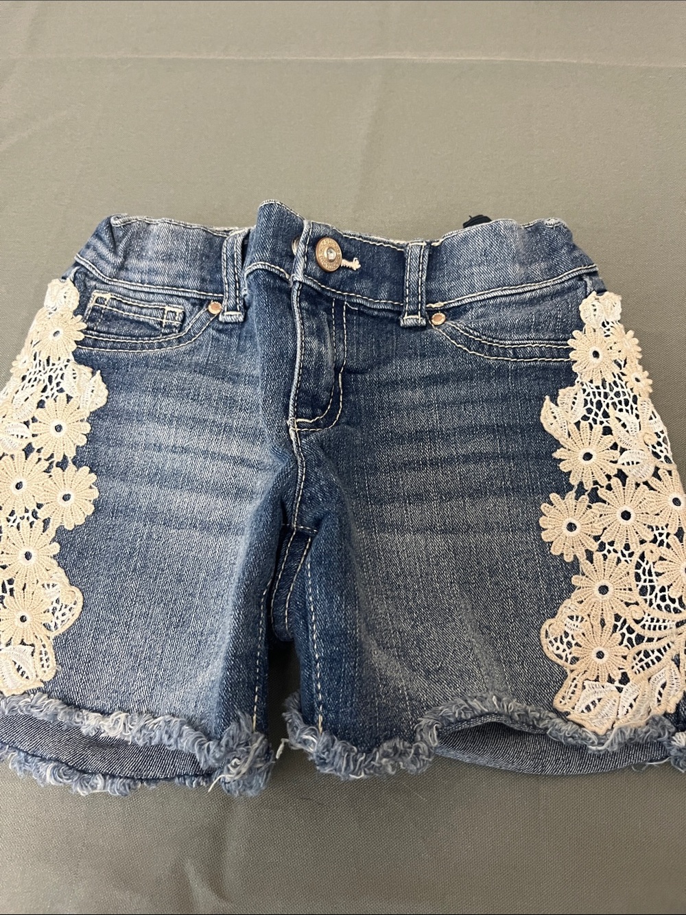 Jordache Denim Shorts with Cream Lace Side Panels - Blue